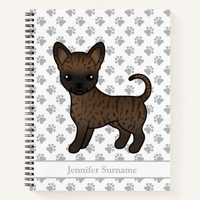Brindle Smooth Coat Chihuahua Dog & Custom Text Notebook (Front)
