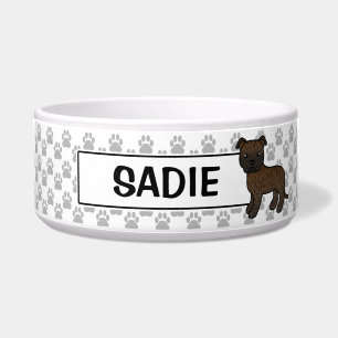 Brindle Staffordshire Bull Terrier And Name Bowl