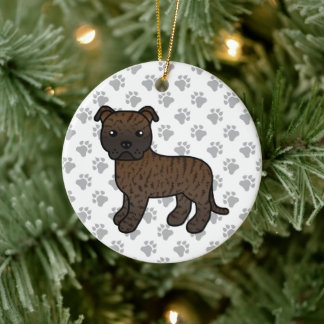 Brindle Staffordshire Bull Terrier Cartoon Dog Ceramic Ornament