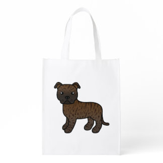 Brindle Staffordshire Bull Terrier Cartoon Dog Grocery Bag
