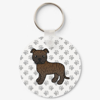 Brindle Staffordshire Bull Terrier Cartoon Dog Keychain