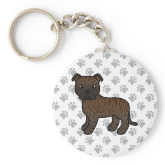 Brindle Staffordshire Bull Terrier Cartoon Dog Keychain