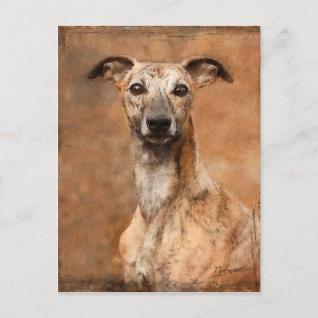 Brindle Whippet Dog Holiday Postcard (Front)