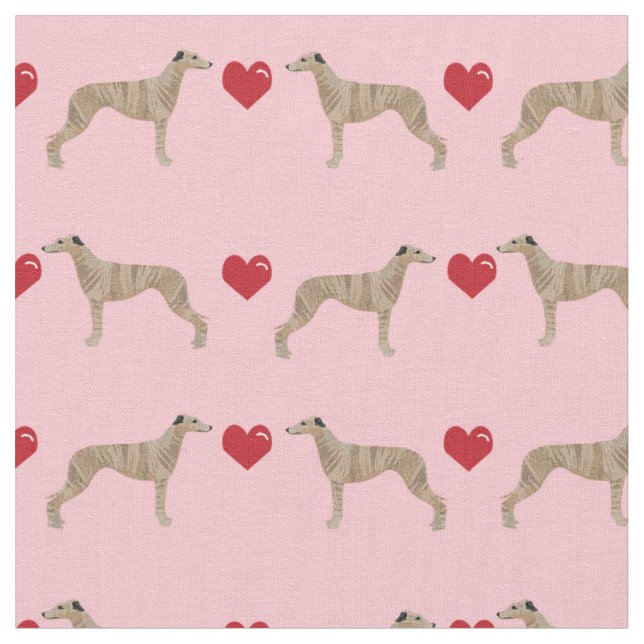 brindle whippet dog love pink and red fabric (Close Up)