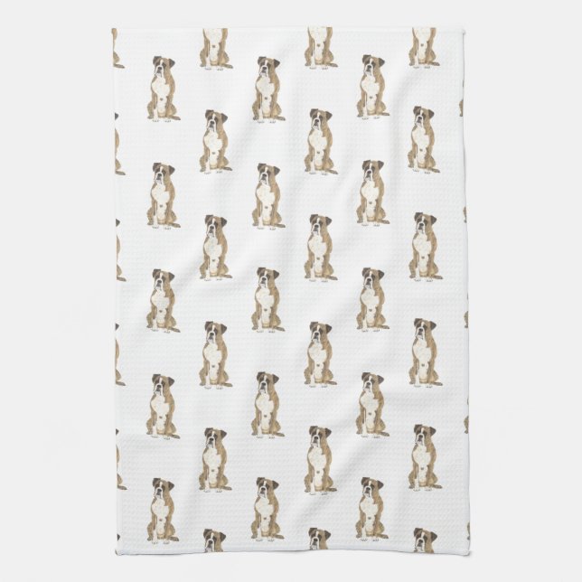 Brindle & White Boxer Dog Kitchen Towel (Vertical)