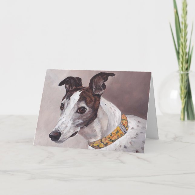 Brindle & White Greyhound Dog Art Greeting Card (Front)