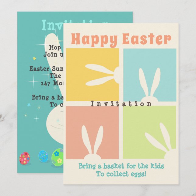 Bring a basket for the kids To collect eggs Easter Invitation (Front/Back)