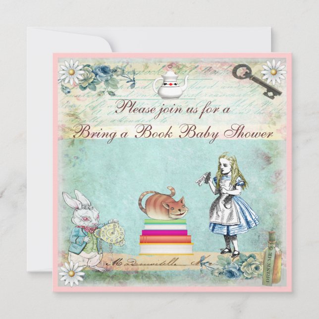 Bring a Book Alice & Cheshire Cat Baby Shower Invitation (Front)