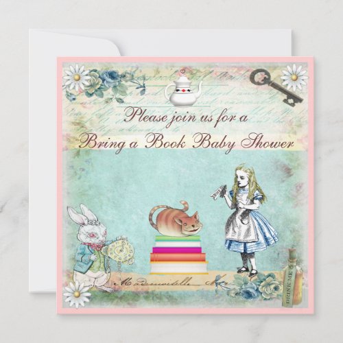 Bring a Book Alice  Cheshire Cat Baby Shower Invitation