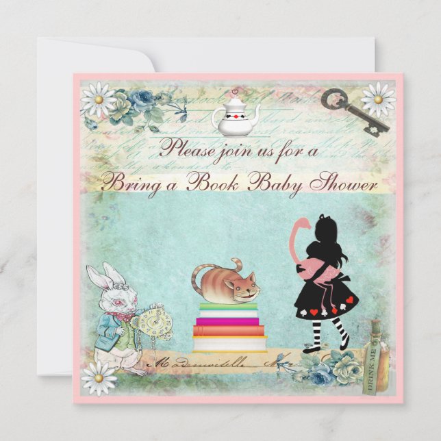 Bring a Book Alice & Flamingo Baby Shower Invitation (Front)