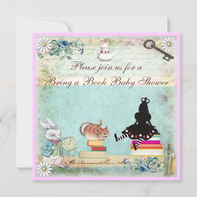 Bring a Book Alice in Wonderland Baby Shower Invitation (Front)