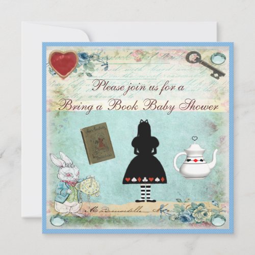 Bring a Book Alice in Wonderland Baby Shower Custom Invitations