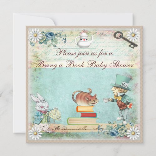 Bring a Book Alice in Wonderland Baby Shower Invitation