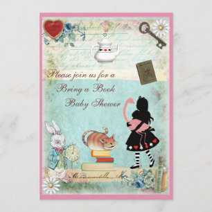 Bring a Book Alice & Pink Flamingo Baby Shower Invitation