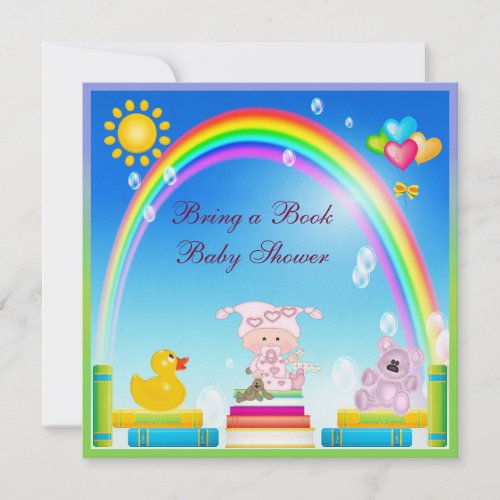 Bring a Book Baby Girl &amp; Rainbow Baby Shower Personalized Invite
