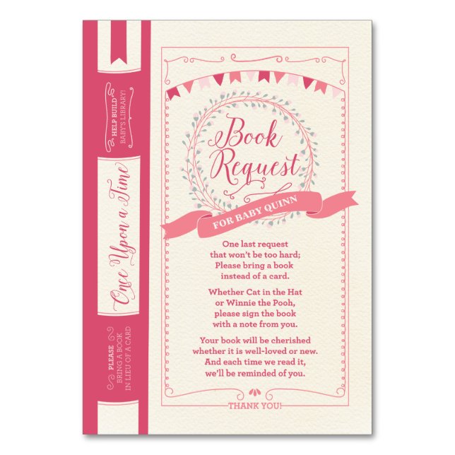 Bring a Book Baby Girl Shower Insert Card (Front)