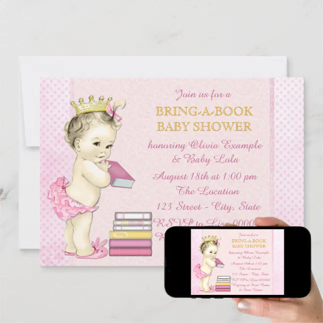 Bring a Book Baby Girl Shower Invitation Zazzle