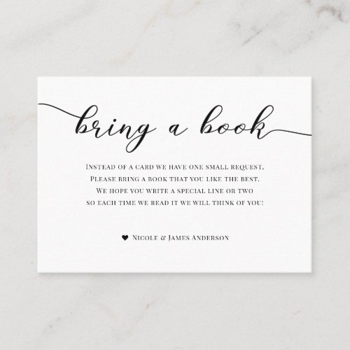 Bring a Book Baby Shower Enclosure Black White Business Card