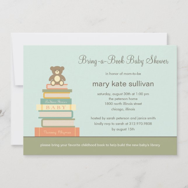 Bring A Book Baby Shower Invitation (Blue) (Front)