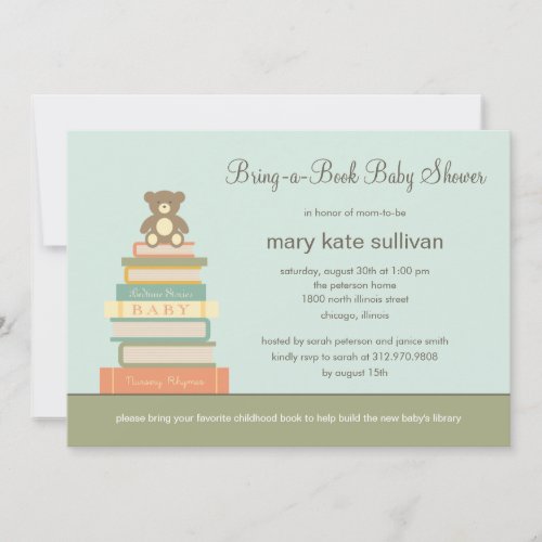 Bring A Book Baby Shower Invitation Blue