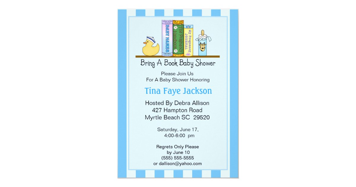 Bring A Book Baby Shower Invitation Boy Zazzle Com
