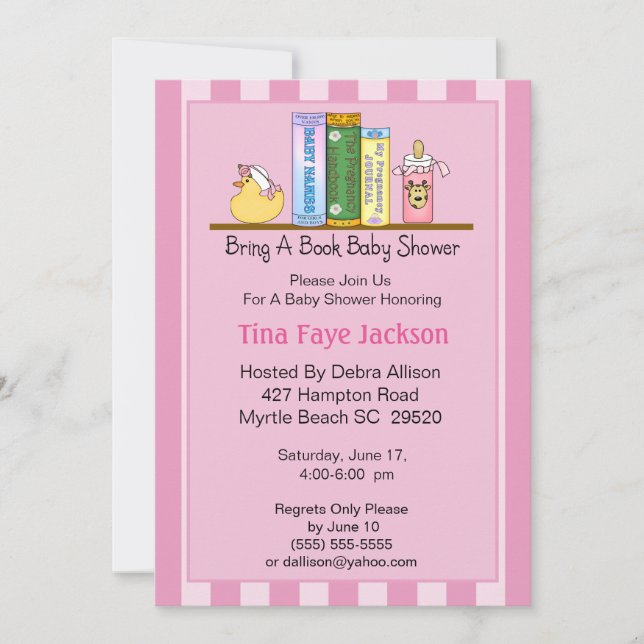 Bring a Book Baby Shower Invitation (Girl) (Front)
