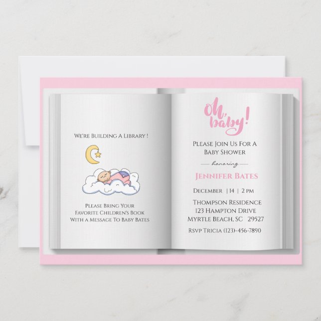 Bring a Book Baby Shower Invitation (Girl) (Front)
