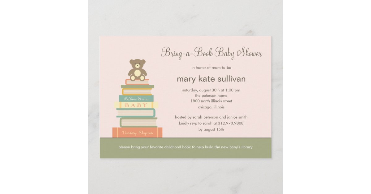 Bring A Book Baby Shower Invitation (Pink) | Zazzle.com