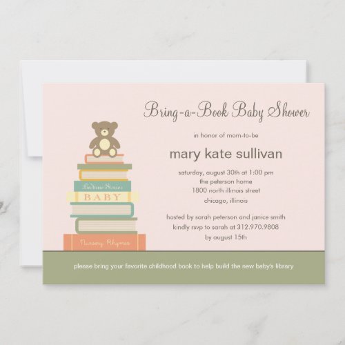 Bring A Book Baby Shower Invitation Pink