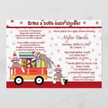 Bring A Book Baby Shower Invitation Sock Monkey by MonkeyHutDesigns at Zazzle