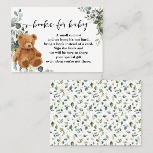 Bring a Book Bear Greenery Baby Shower Insert Card