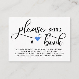 BRING A BOOK Blue Heart Baby Shower Enclosure Card