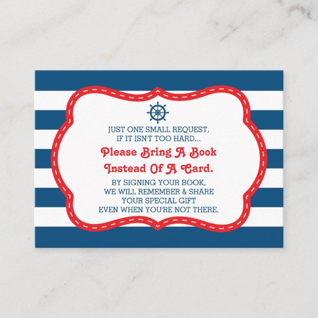 Bring A Book Card, Ahoy, Nautical, Baby Shower Enclosure Card (Front)