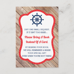 Bring A Book Card, Ahoy, Nautical, Baby Shower Enclosure Card
