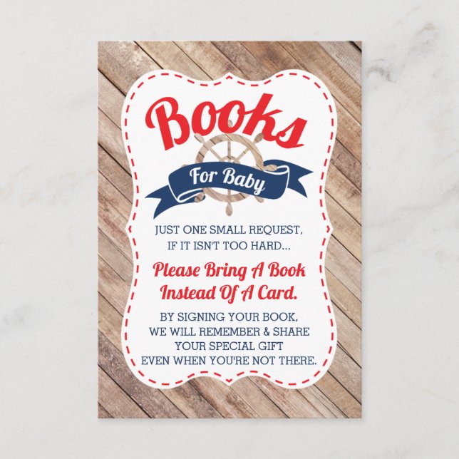 Bring A Book Card, Ahoy, Nautical, Baby Shower Enclosure Card (Front)