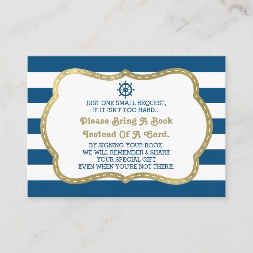 Bring A Book Card Ahoy Nautical Shower Faux Gold Enclosure Card