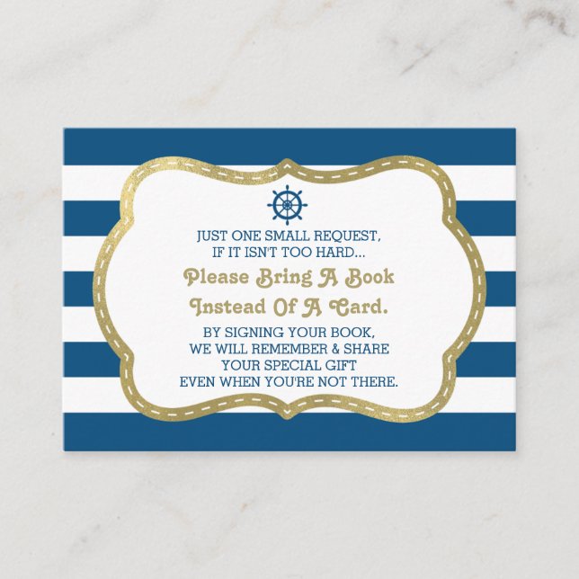 Bring A Book Card, Ahoy, Nautical Shower Faux Gold Enclosure Card (Front)