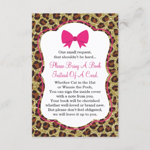 Bring A Book Card Baby Shower Cheetah Enclosure Card