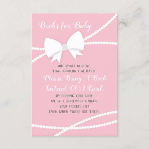 Bring A Book Card Baby Shower Pink Gray Enclosure Card