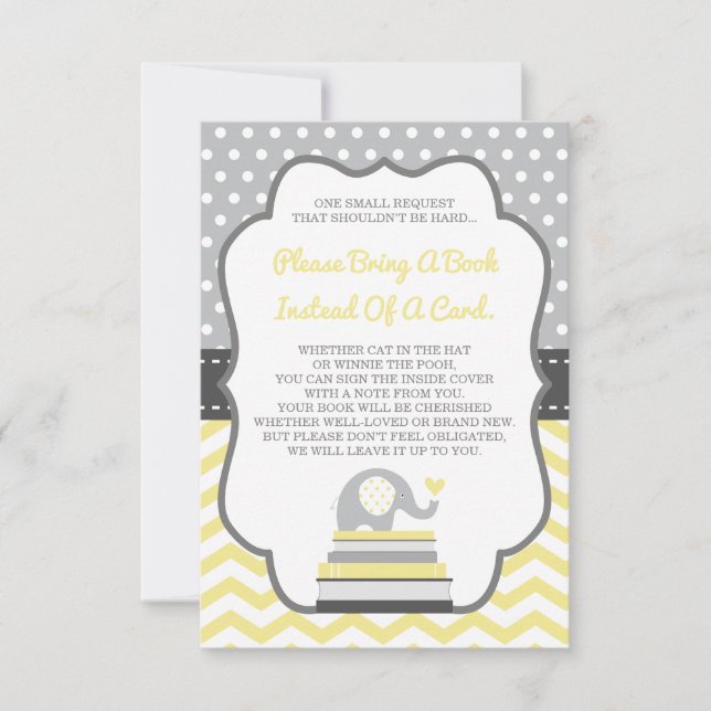 Bring A Book Card, Elephant, EDITABLE COLOR Invitation (Front)