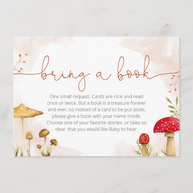 Bring a book card for baby shower, mushroom theme  (Front)