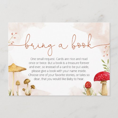 Bring a book card for baby shower mushroom theme 