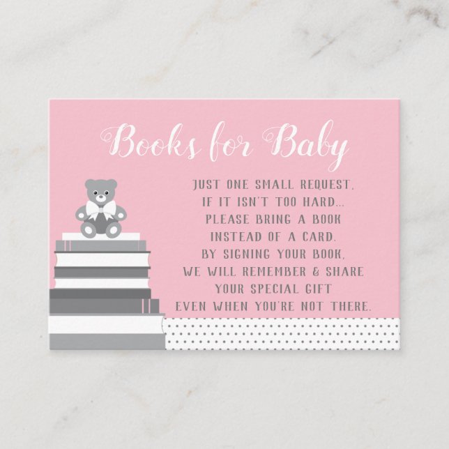 Bring A Book Card, Little Lady, Pink, Gray Enclosure Card (Front)