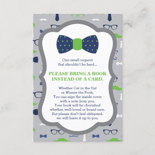 Bring A Book Card Little Man Baby Shower Enclosure Card