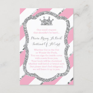 Bring A Book Card, Little Princess, Faux Glitter Invitation