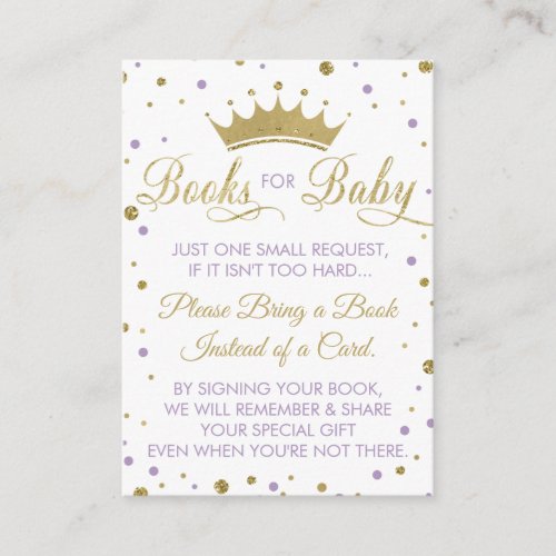 Bring A Book Card Princess Baby Shower Enclosure Card