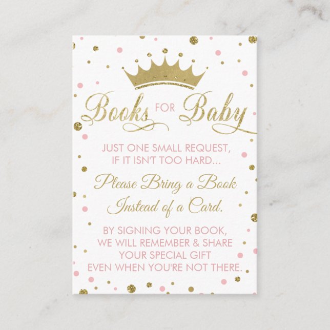Bring A Book Card, Princess, Baby Shower Enclosure Card (Front)