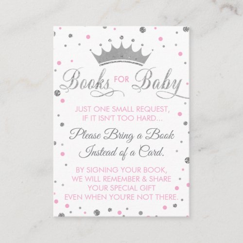 Bring A Book Card Princess Baby Shower Enclosure Card