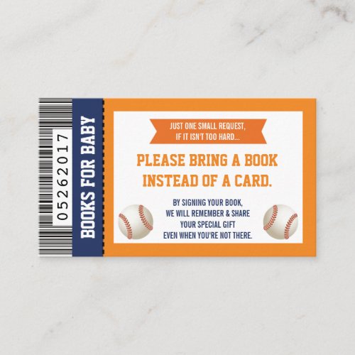 Bring A Book Card Sports Ticket Baby Shower Enclosure Card