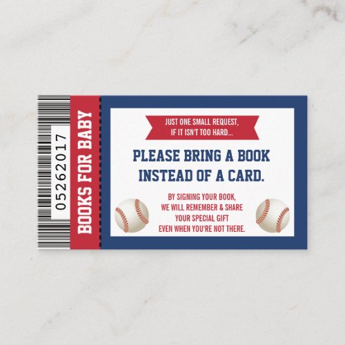 Bring A Book Card Sports Ticket Baby Shower Enclosure Card